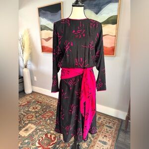 Vintage Hannah Black and Pink Floral Silk Dress